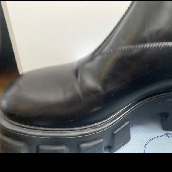 Prada Monolith Leather Lug-Sole Chelsea Booties. Color: Nero Size 9B / 39EU. EUC - Picture 3 of 4